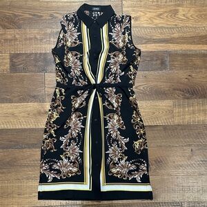 Jones New York Black Midi Dress with Gold and Brown Patterns